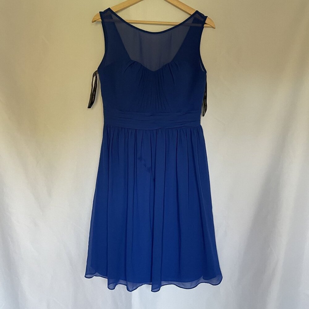Bill Levkoff size 10 Elegant Blue Sleeveless Chiffon Dress With Ruched Bodice